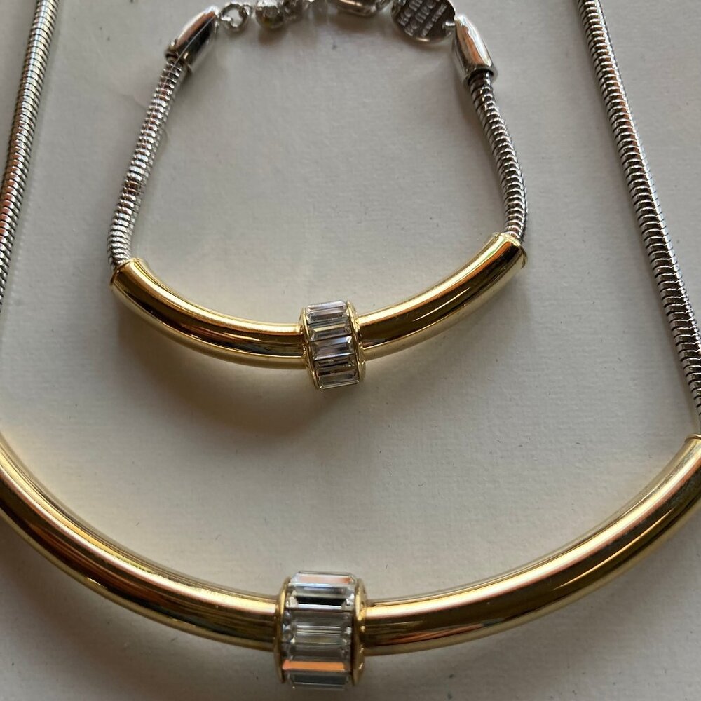 Henri Bendel Matching Necklace & Bracelet Set Gold tone Floating Tube - EUC - Picture 3 of 8